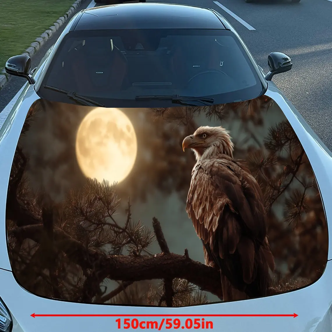 Enchanting Eagle Under Moonlight Car Hood Stickers - Self-Adhesive, Waterproof and Durable Vinyl Wrap, Decorate And Protect Your