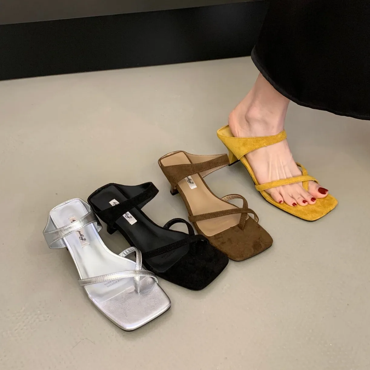 

Bailamos 2026 Summer New Women Slipper Fashion Narrow Band Ladies Thin High Heel Outdoor Dress Sandal Elegant Dress Flip Flops
