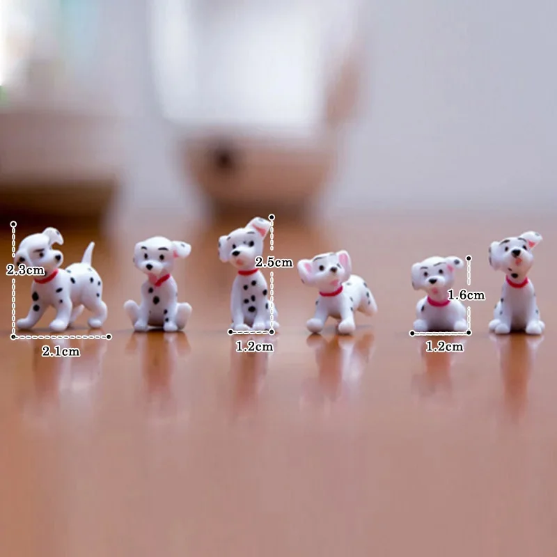 6pcs Mini Spotted Dog Figurine Miniature Fairy Garden Animal Statue Craft Home Birthday Cake Decoration Accessories Modern