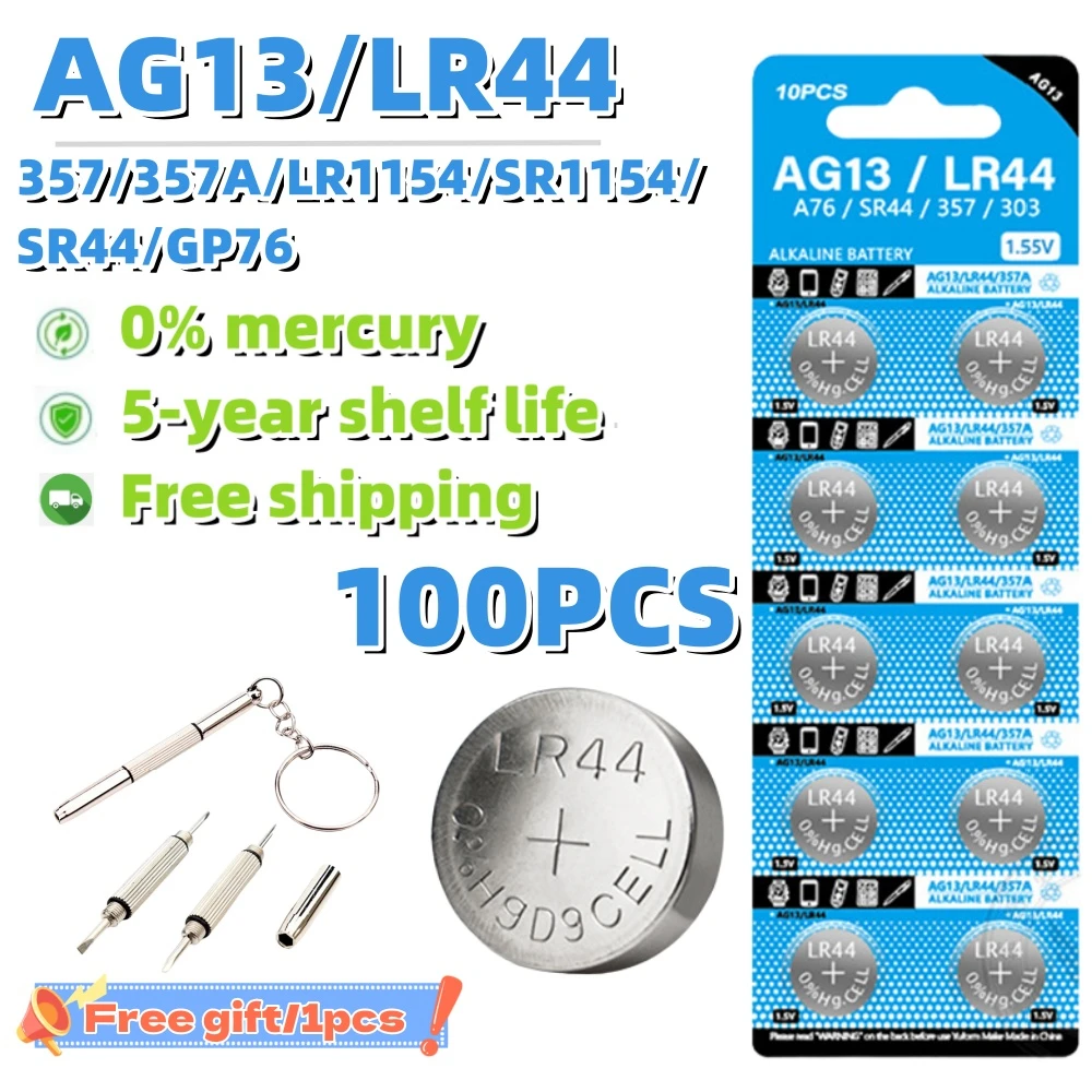 Fast Delivery 50/100pcs AG13 LR44 Button cell LR 44 L1154 SR1154 SP76 pila SR44 A76 LR1154 Cell Coin Watch Toys Remote Battery