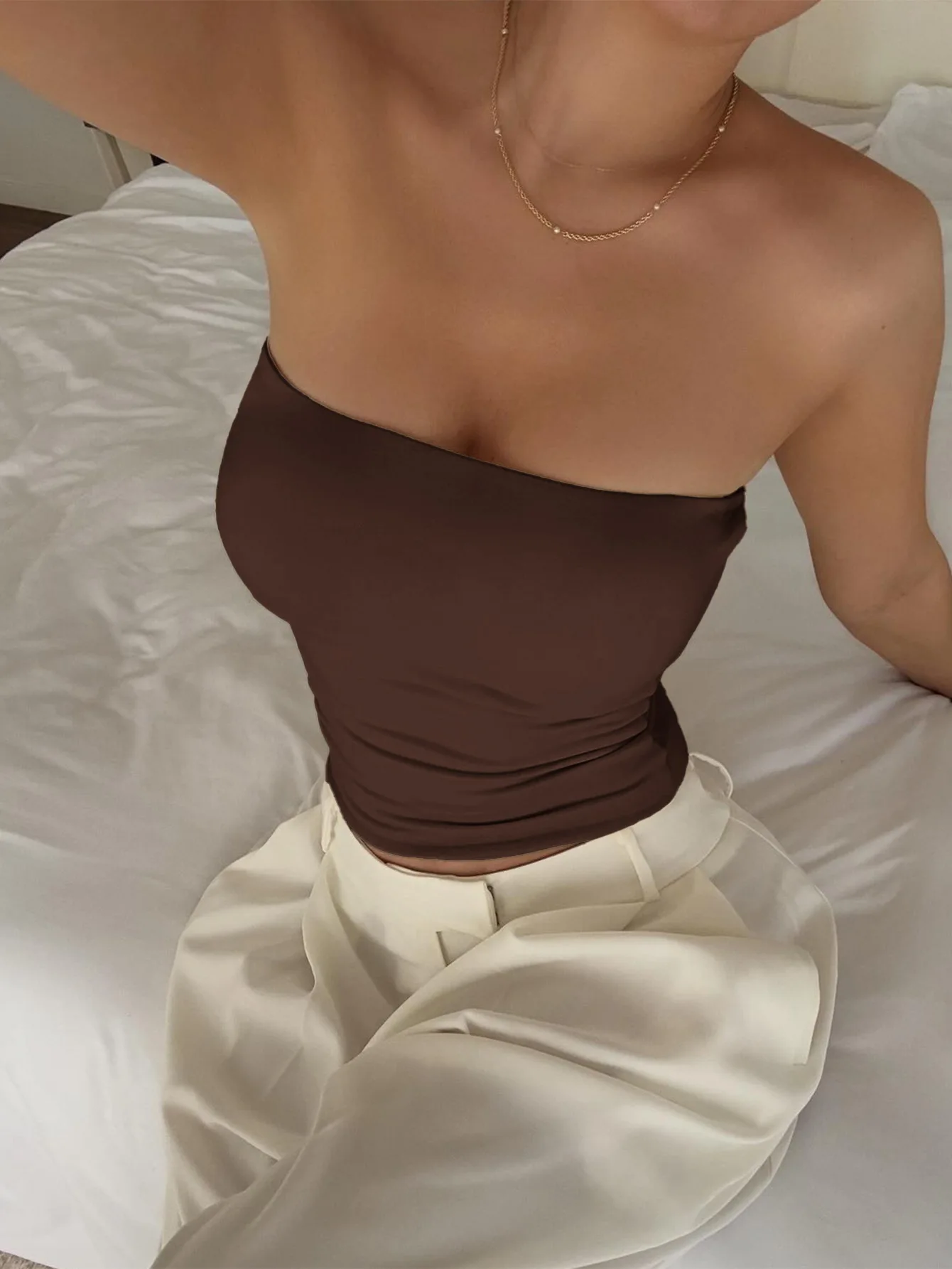 2026 Women's T-Shirt Clothes Woman Clothing Top Women Basic All-Match Y2K Sexy Solid Color Backless Knit Bandeau Top for Women