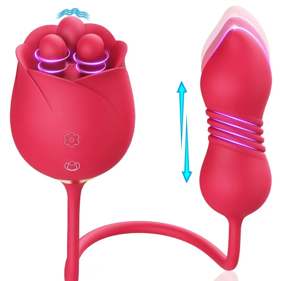 3 In1 Nipple G-spot Stimulator Fun Telescopic Body Tongue Licking Vibrator Sucking Vibrator For Women Red Rose