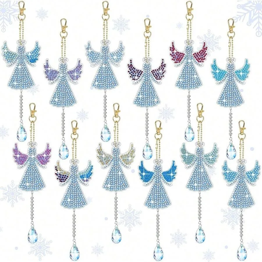 

Riceshoot 12 Pcs Angel Diamond Painting Ornaments For Tree DIY Christmas Diamond Painting Keychain Kits For Adults Crafts First
