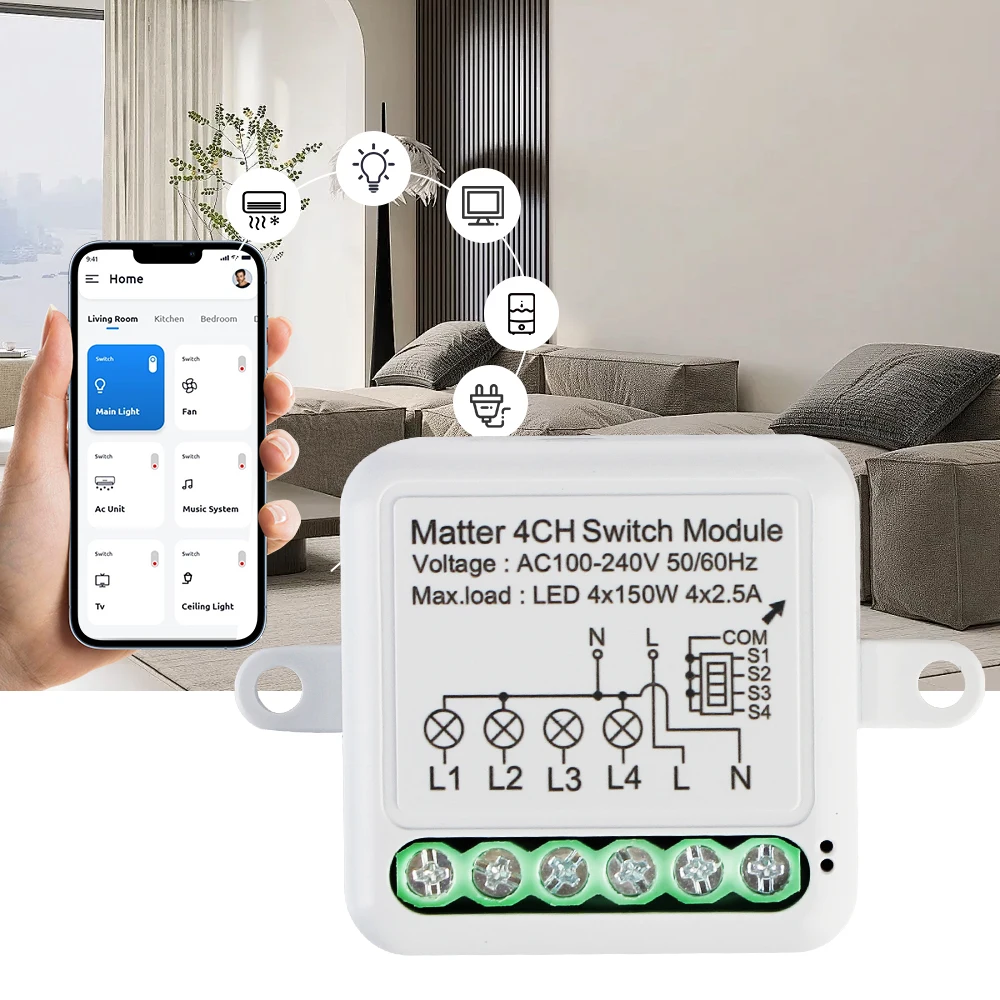 스마트 차단기 범용 물질 스위치 모듈, 와이파이 리모컨, 온/오프 스위치, 음성 제어, AC 100V-240V, 1, 2, 3, 4CH, 300W, 10A