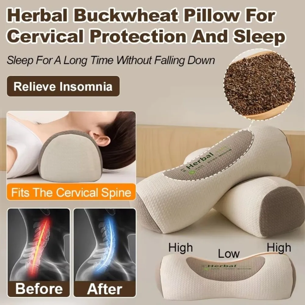 Cylindrical Buckwheat Pillows Anti-arch Help Sleep Spine Pillow Neck Pain Relief Breathable Traction Cervical Pillow for Adults