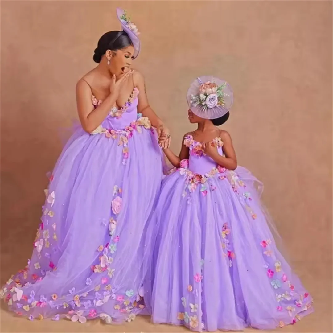 

Purple Girls Birthday Party Dresses Flower Girl Dresses Sleeveless Floral Floor Length Baby Wed First Communion Gowns Customized