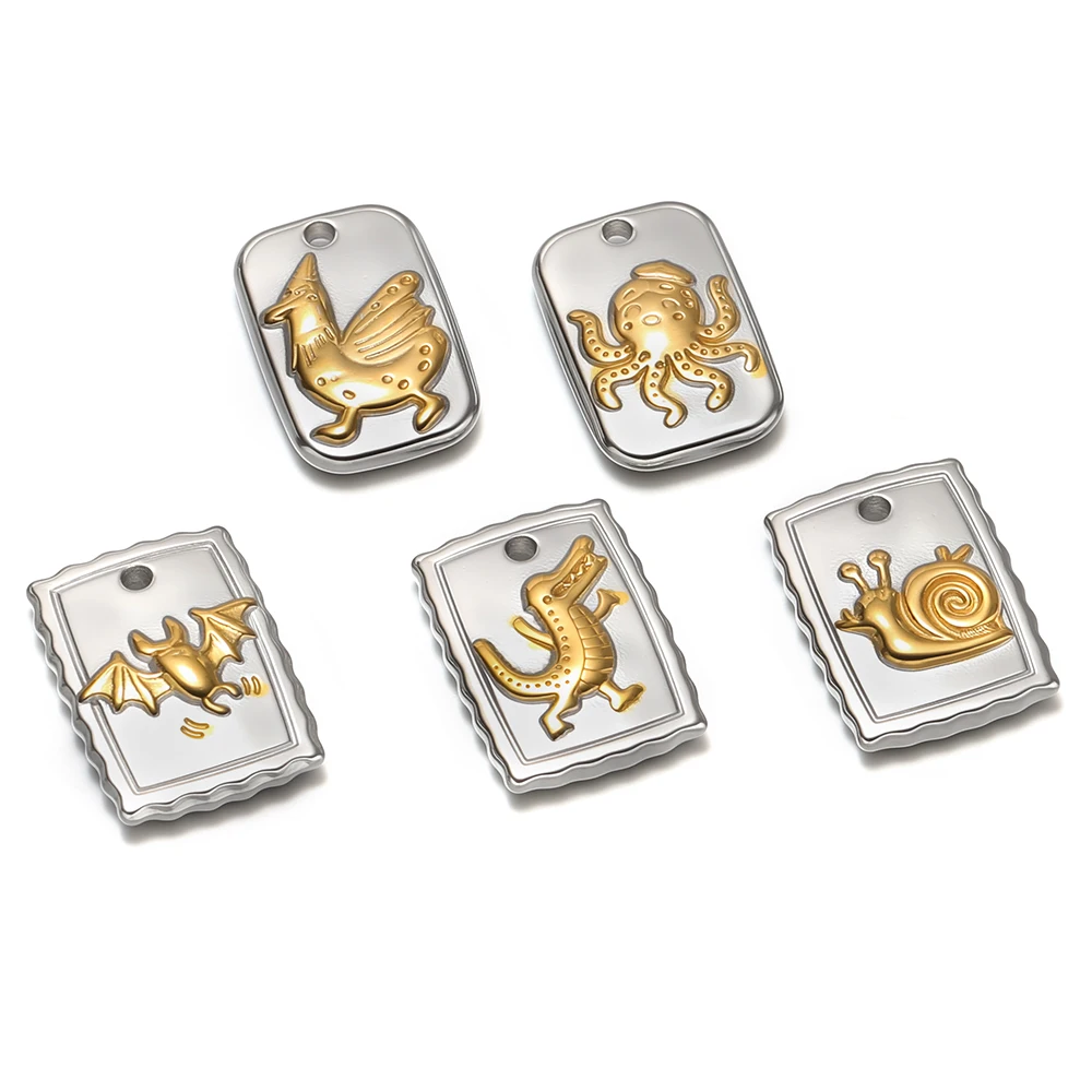 4 Stück Edelstahl Gold Krokodil Fledermaus Anhänger Oktopus Charms DIY Kinder Halsketten Anhänger Zubehör Armband Schmuckherstellung Materialien – Detail 3