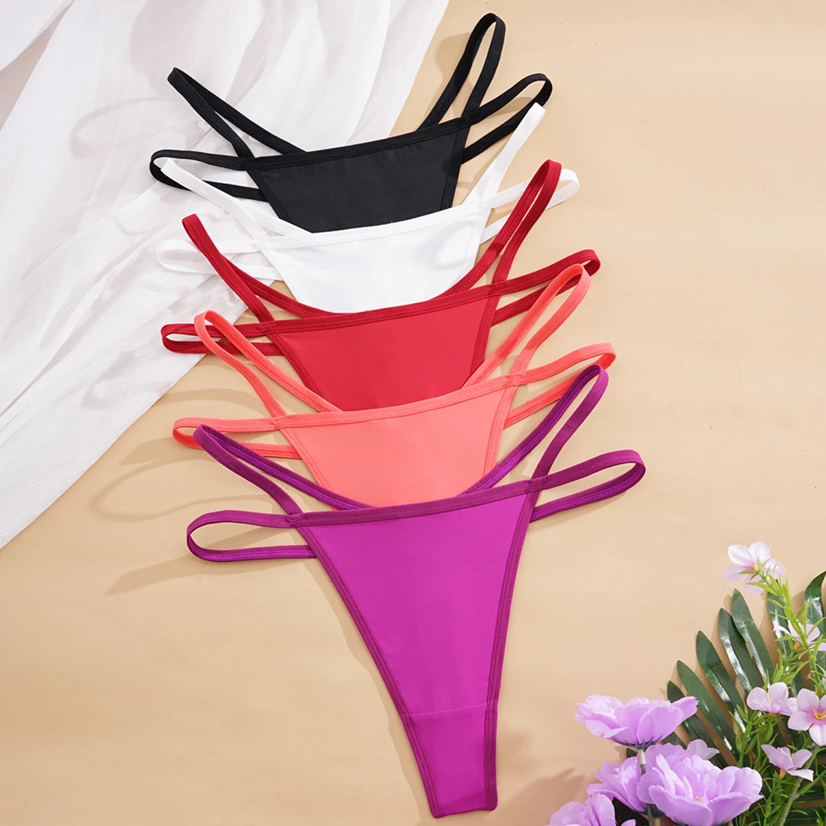 5개/팩 백 버터플라이 장식 섹시 여성용 끈 팬티 로우 웨이스트 솔리드 패션 스타일 우아한 섹시 란제리 여성용 G-스트링 속옷