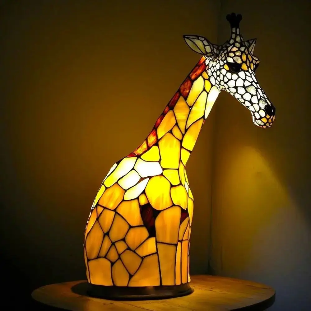 Resin Stained Glass Animal Table Light Night Light Panda Pig Giraffe Rabbit Elk Table Lamp for Living Room Home Bedroom Decorati