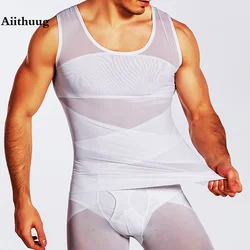 Aiithuug Mens Slimming Body Shaper Vest Chest Abdomen Compression Tank Top Belly Hiding Undershirts Shapewear Vest Men