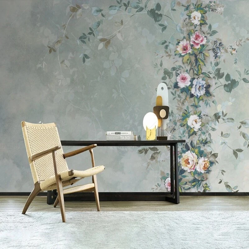 

Original light blue flower spreading picture for TV bedroom home decoration background wall