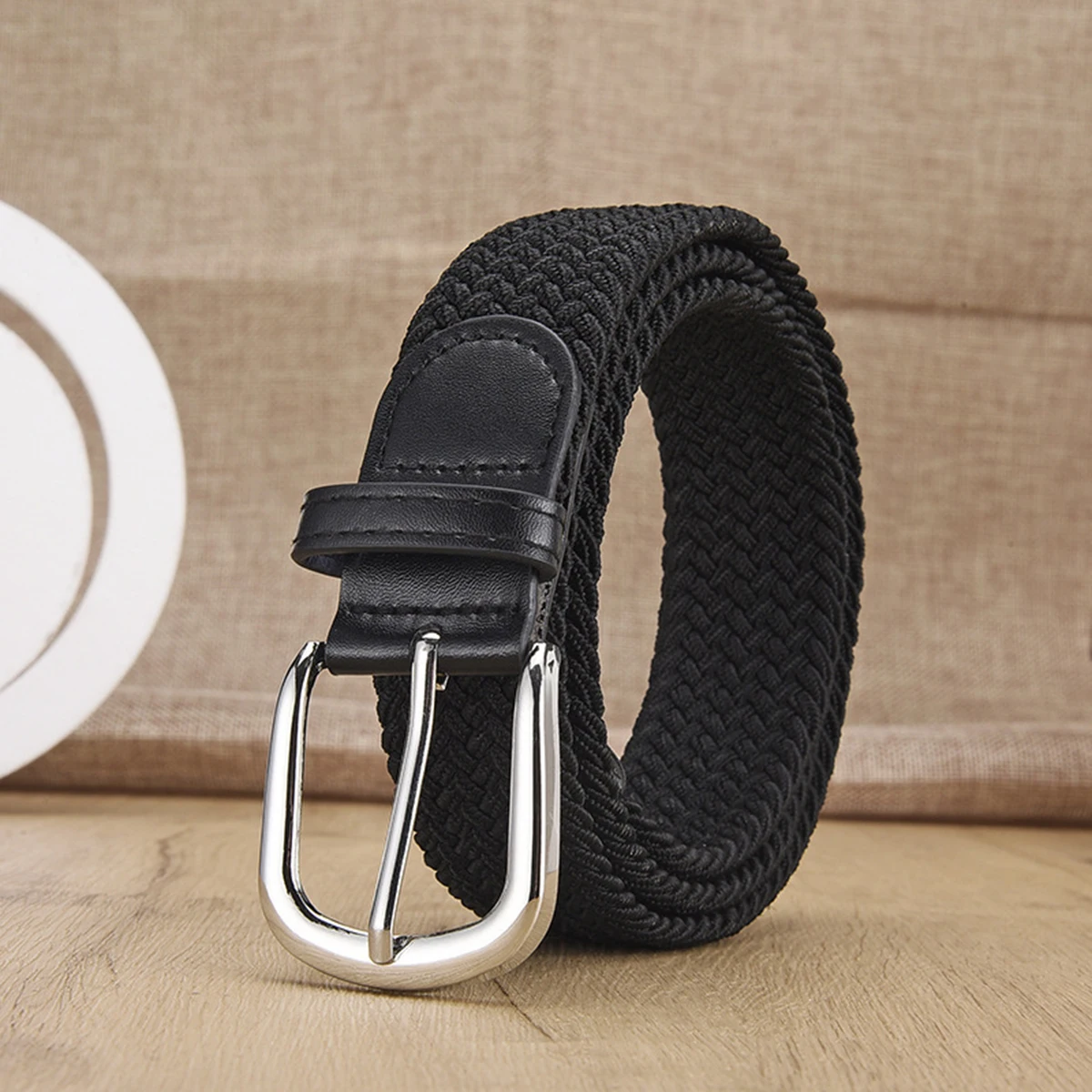 

Эластичный нейлоновый унисекс повседневный вязаный джинсовый ремень с пряжкой, тканый холст, эластичный расширяемый эластичный пояс для женщин и мужчин, пояс