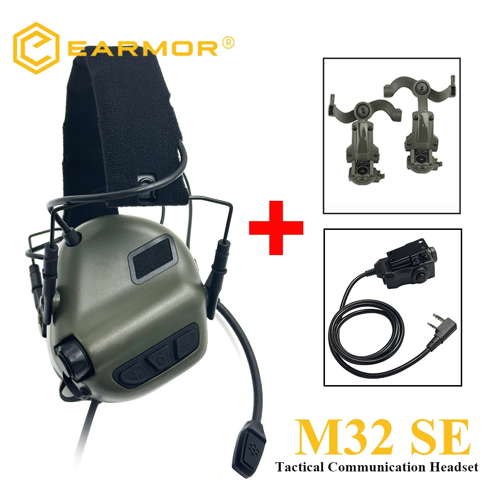 

EARMOR Tactical Headset SE M32 Active Shooting Earmuffs Helmet Headset with Helmet Rail Adapter DIY Helmet Mount Headset