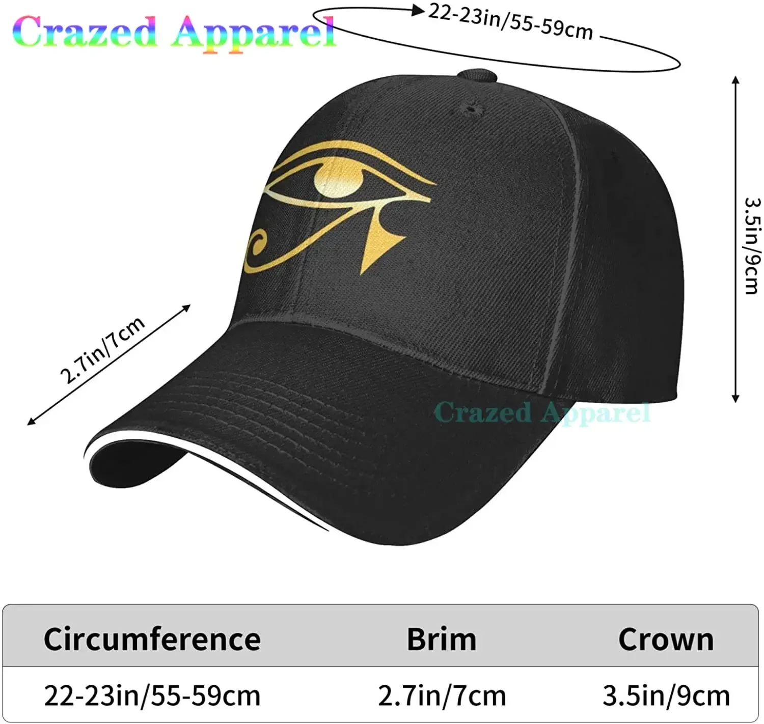 Eye of Ra Horus Egyptian God Baseball Cap Unisex Adjustable Sandwich Elephant Hat for Men Women Black