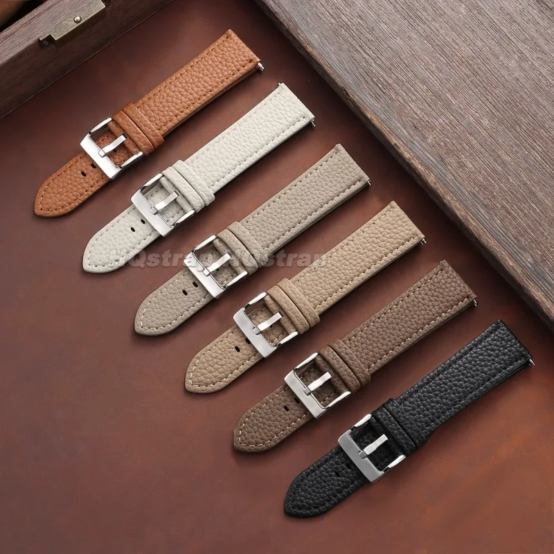 18mm 20mm 22mm Lychee Texture Leather Watch Band for Huawei Watch GT5/4/3 for Omega Replacement Wristband Soft Cowhide Bracelet