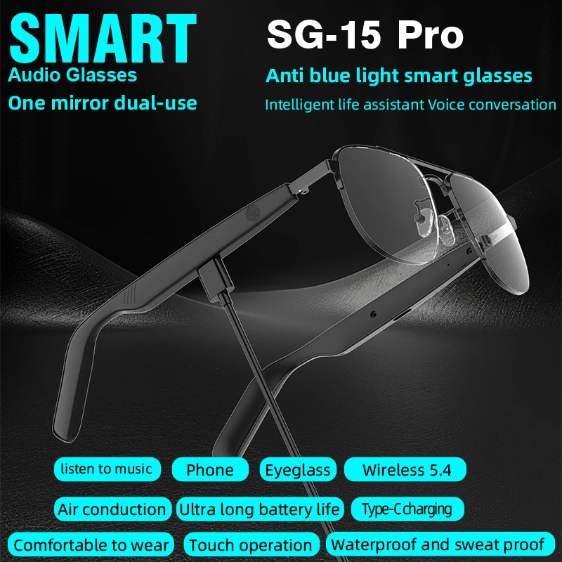 SG-15 Portable Outdoor Glasses Smart Music Sunglasses Earphones Wireless Bluetooth Headphone Hands-free Call Glasses For Driving