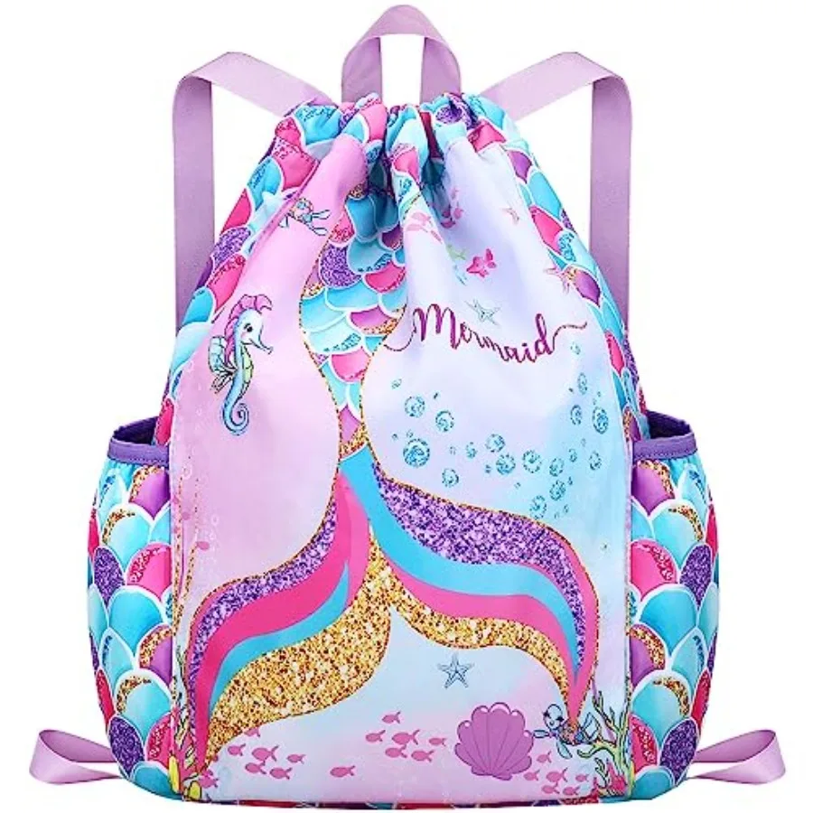 Drawstring Backpack for - Bags for Girls Gym Dance Beach Swim Travel Bag With Two Water Bottle Holder