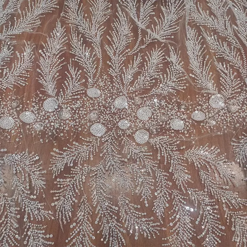 

1yard Retro three-dimensional nail bead embroidery tela Handmade DIY clothing decorations fabric for dress luxury Gauze Fabric