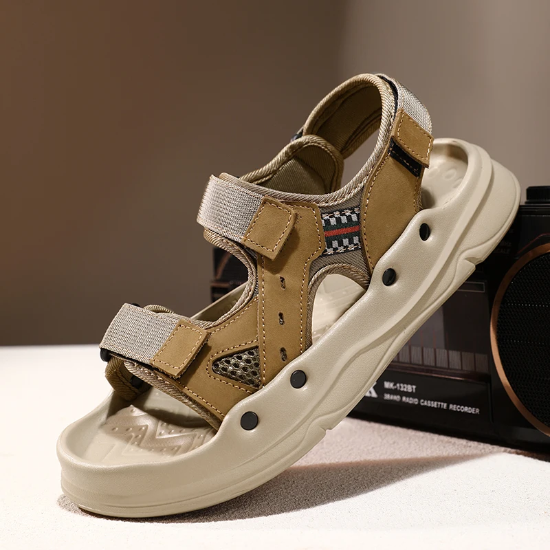 

Summer Men Genuine Leather Sandals Classic Casual Shoes Men Outdoor Beach Sandals Roman Anti-slip Men's Water Shoes Size 38-45