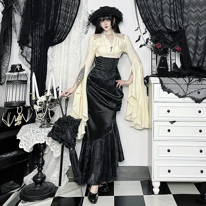 Goth Dark Asimmetrico Maxi Gonne Bottoms Mall Goth Party Halloween Gonne a sirena a vita alta per le donne Abiti cosplay Abiti