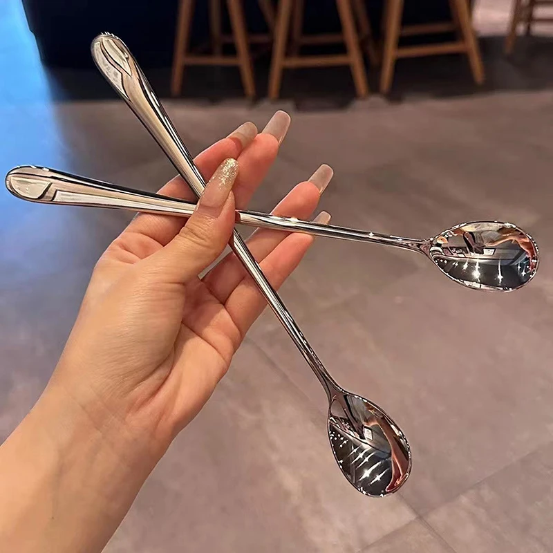 Stainless Steel Round Spoon Net Red Golden Dinner Long Handle Stirring Dessert Spoons For Kitchen Accessories Gadgets