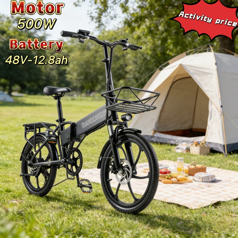

20-inch foldable 500W brushless motor E-Bike, 48V-12.8AH lithium battery bicycle, urban commuting outdoor outing electric bicycl