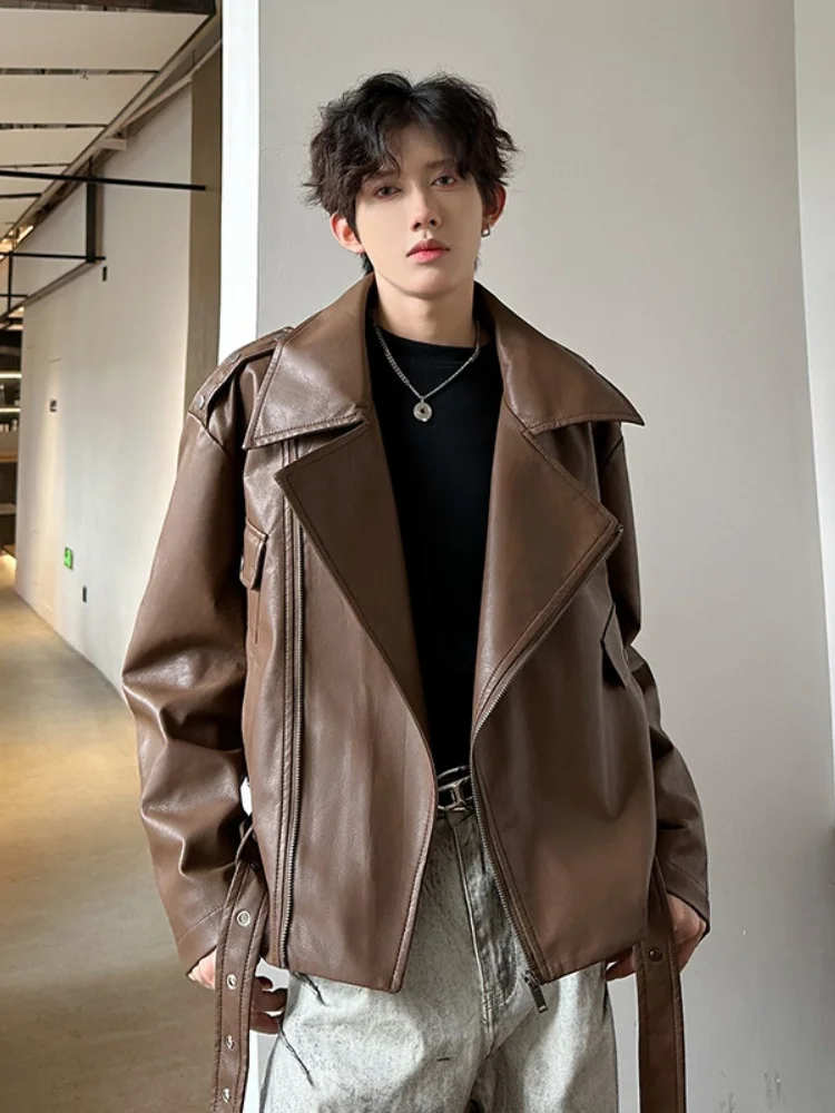 

Мужская куртка Cool Haome из искусственной кожи, весенне-осенняя, с отложным воротником, в байкерском стиле, американская кожаная куртка, молодежная, стильная