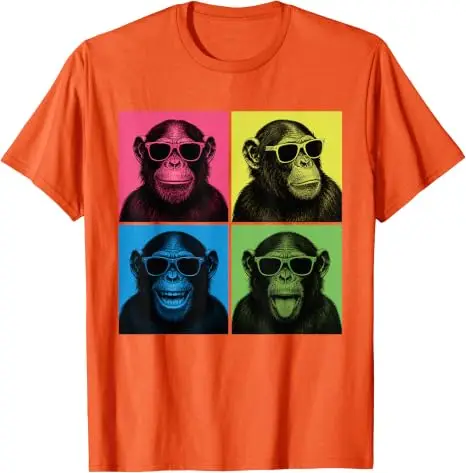 Lustiges Schimpansen-Fotokabinen-Pop-Art-T-Shirt mit Affengesichtern, Y2K-Affen-Selfie-Ästhetik-Kleidung, personalisierte Kleidung für Primaten-Fans – Detail 15