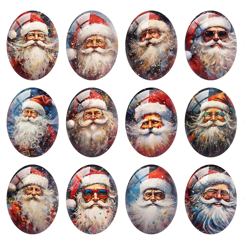 

10pcs/lot Father Christmas X-mas Santa Claus Kriss Kringle Oval Photo Glass Cabochon Flatback Demo Cameo Diy Jewelry Making