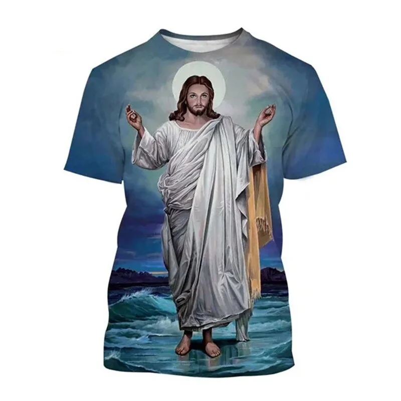 3D Jesus Christ Printing T Shirt God Of Jesus Bless Us Graphic T-shirts For Men Kid Fashion Streetwear Short Sleeves Vintage Top