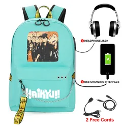 Trendy Youthful School Bags Unisex Haikyuu!! Travel Bags Usb Rechargeable Oxford Waterproof Notebook Shoulder Backpacks