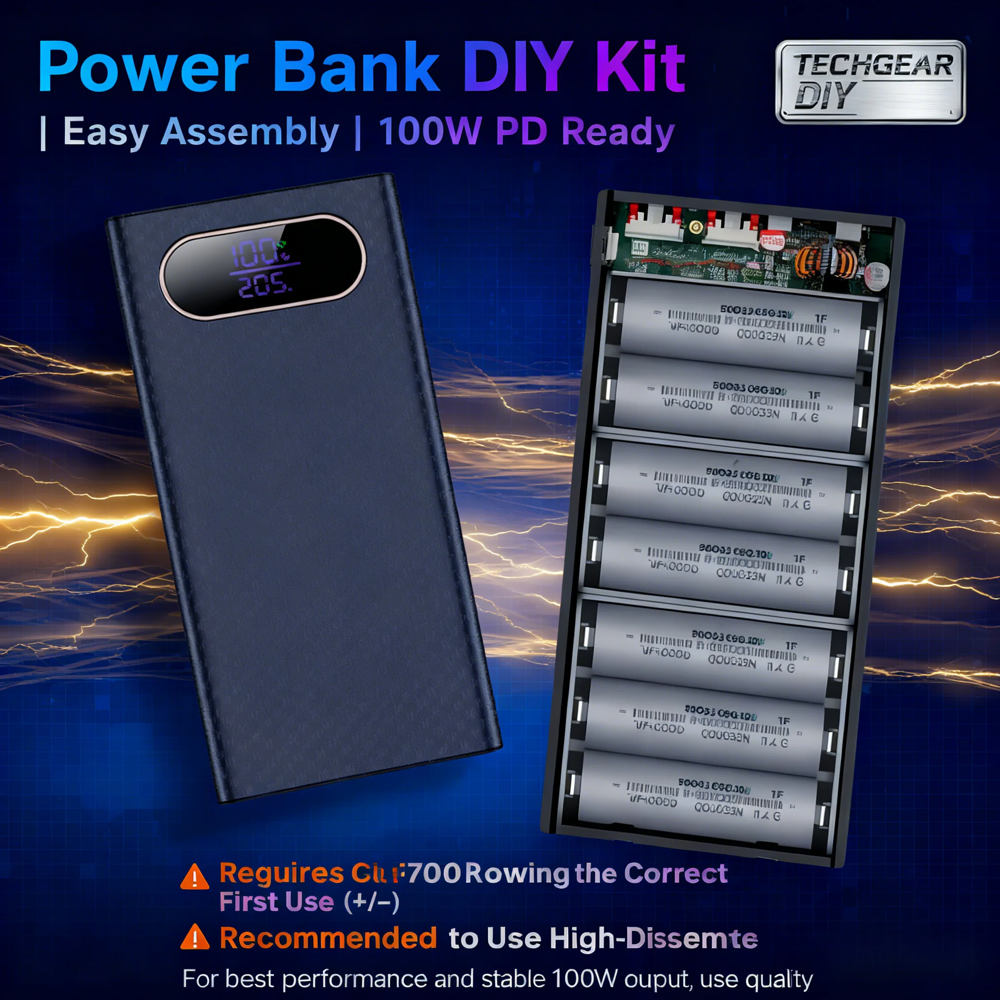 Dual Type-C 100W PD Case for 6×21700 - Removable Shell, QC3.0/PPS, No Welding, Fast Charge Laptops/Phones