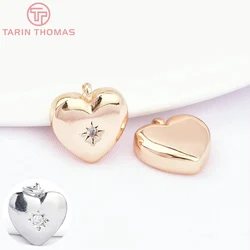 (7447) 6PCS 11x12MM 24K Gold Color Brass with Zircon Heart Charms Pendants High Quality Jewelry Making Findings Accessories