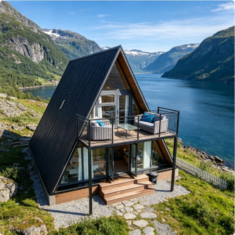 Prefabricated A-Frame House Triangle Cabin Modern Modular Wood Villa Tiny Home with Waterproof Coating for Lake Side Living