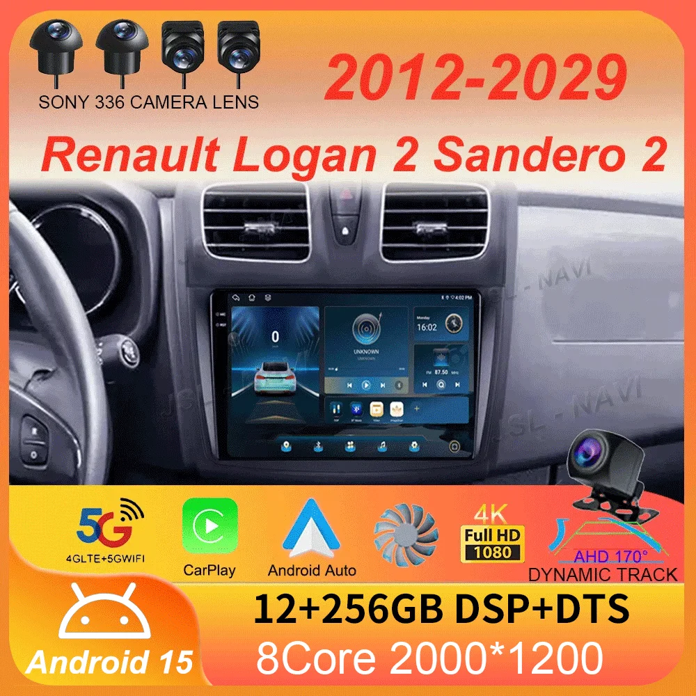 

Car Radio Android 15 Carplay For Renault Logan 2 Sandero 2 2012 2013 - 2019 Navigation GPS Multimedia Player wifi+4G BT DSP 2DIN