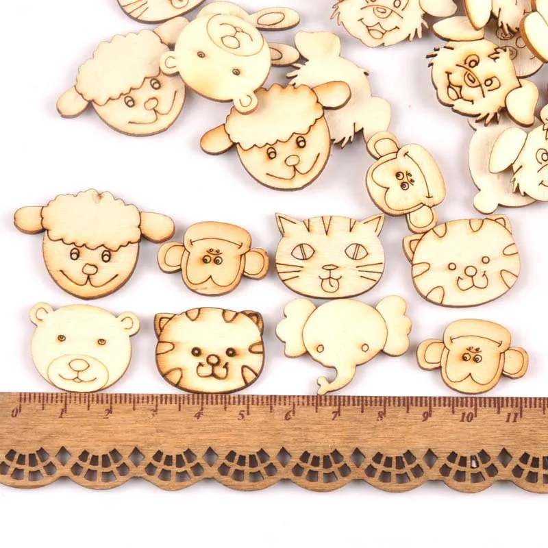 30pcs Wooden Natural and Cute Animal Patterns Sewing Home Decoration Diy Handmade Cutting and Pasting Woodwork Art