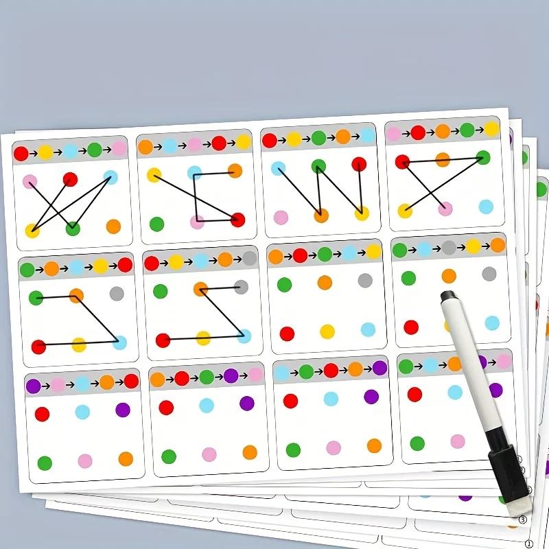 Visual Focus & Attention Training Erasable Pen Training Connection Card | Color and Number Recognition, Id