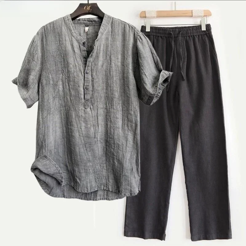 Gray top + black pants