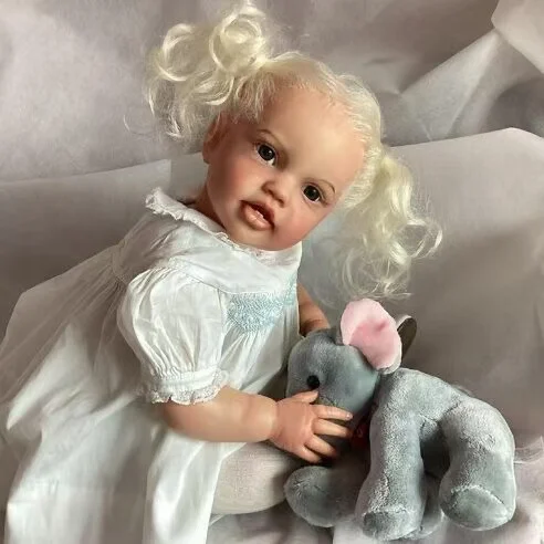 FBBD Customized Limited Supply 24inch Reborn Baby Lottie With Hand-Rooted Blond Curly Hair Finished Doll With Different Dress