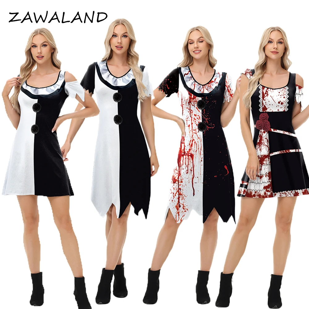 

ZAWALAND Cosplay Scary Terrifier 3 Clown Dress Adult Women Horror Bleed 3D Print Party Dress up Clothes Halloween Costumes Dress