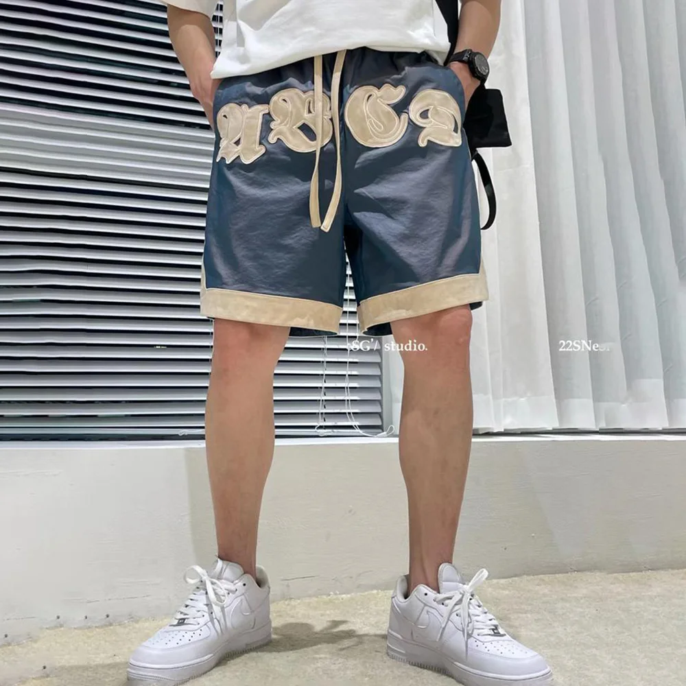 Herren Shorts trend ige Buchstaben Patch American Sports Casual Shorts Textur schnell trocknen Retro Kontrast bequeme Shorts 2024 Sommer