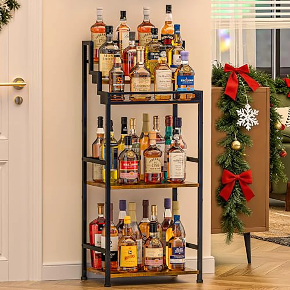 

Trapezoidal Freestanding Wine Rack, Large-Capacity Corner Liquor Cabinet with Stepped Shelves for Living Room Bar