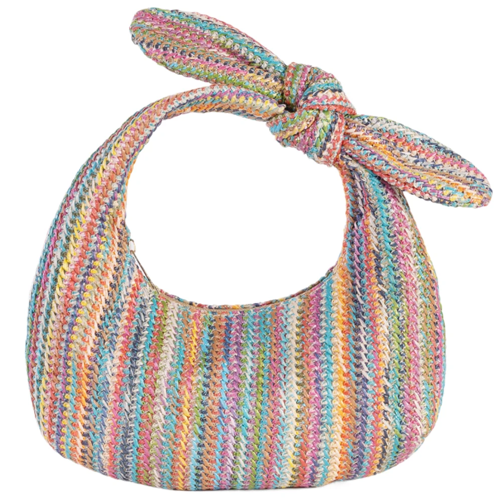 

Women Knotted Straw Clutch Purse with Bow Dumpling Evening Clutch Zipper Closure Half Moon Handbag Female Daily Bag