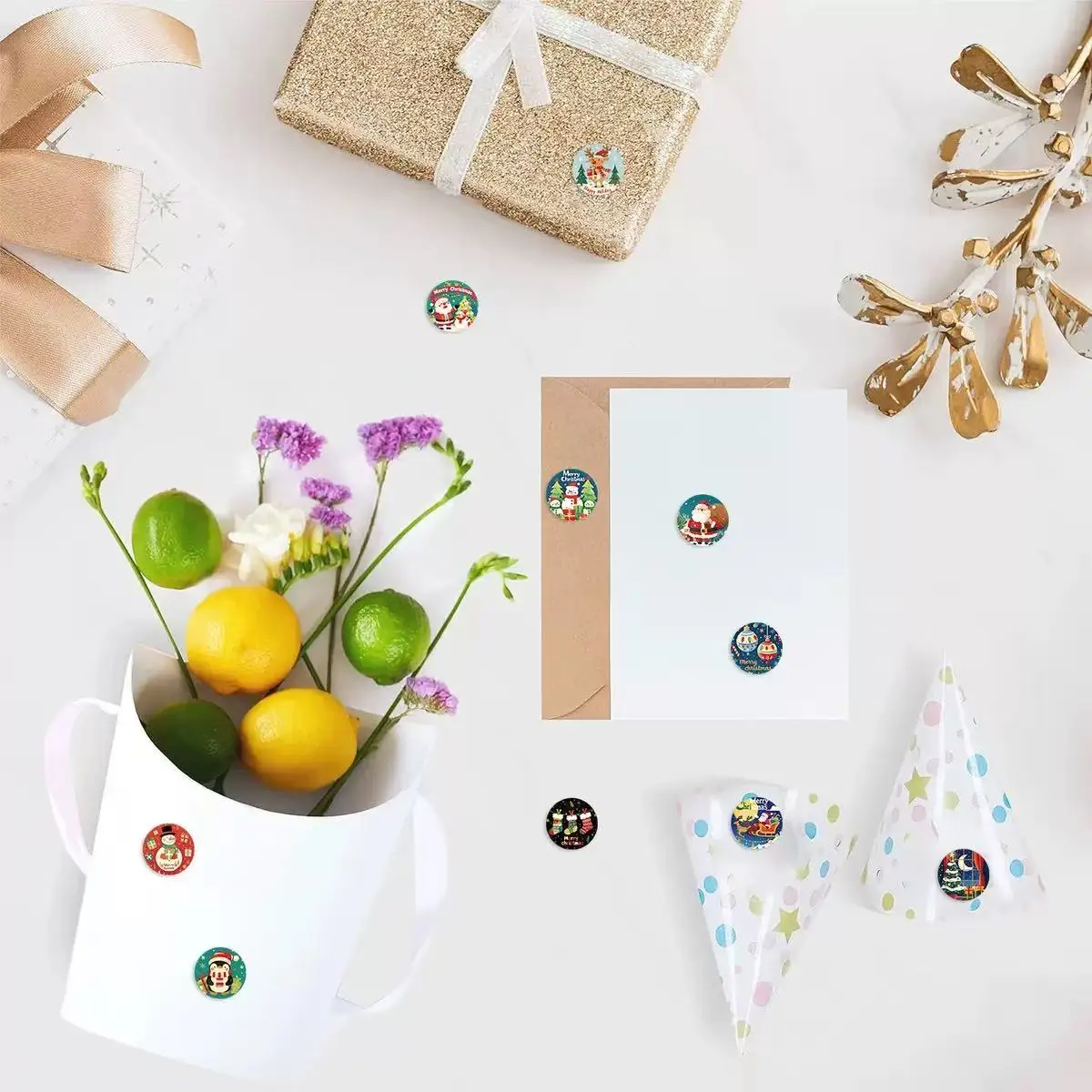 500PCS Cartoon Christmas Fun Reward Stickers 10 sheets 2.5cm/1.0-inch Christmas Learning Reward Set Party Gift Stamps