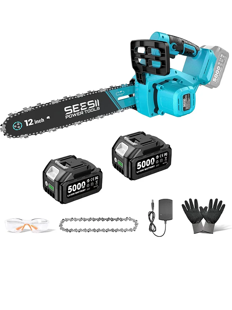 Seesii 1200W 12'' Bürstenlose Kettensäge Kabellose Elektrische Kettensäge Garten-Baumtrimmwerkzeug für Makita 18V Akku