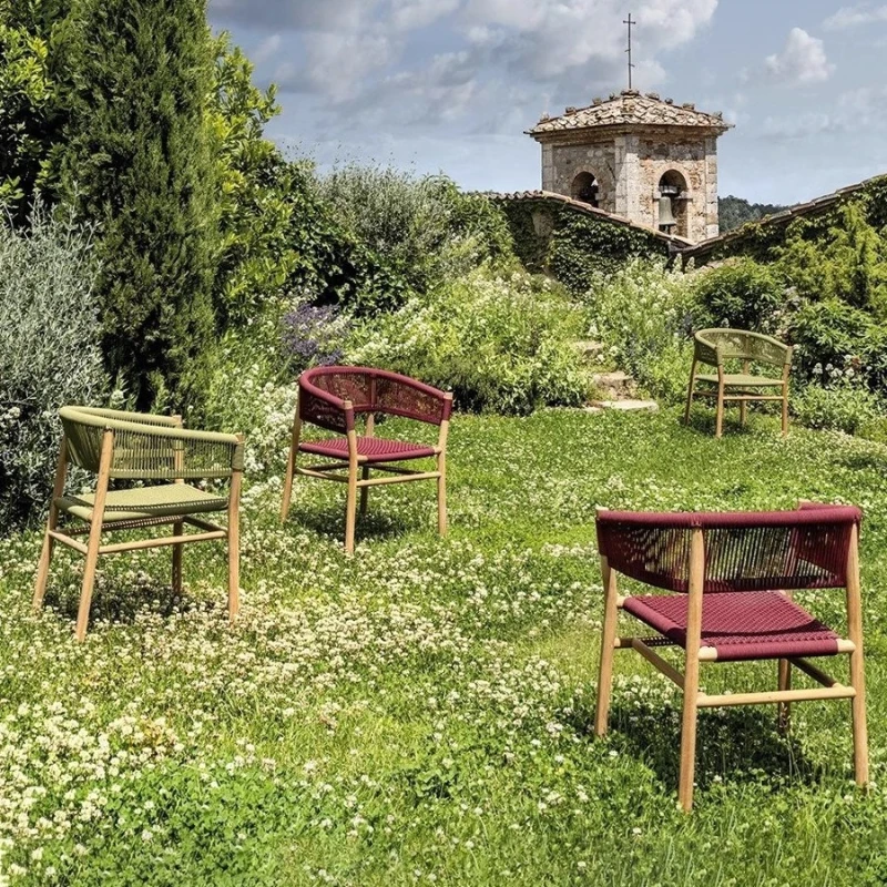 

Outdoor pastoral art rattan balcony courtyard outdoor terrace open-air sun room solid wood teak combined table and chairs