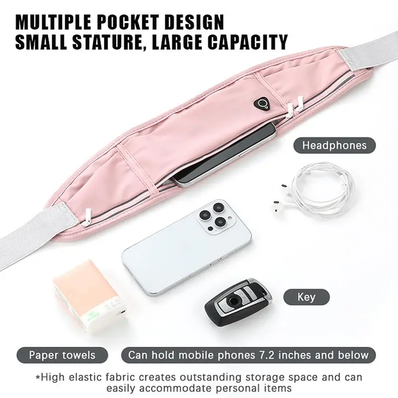 Waterproof Running Waist Belt with Three Pockets and Headphone Port for Jogging Hiking Outdoor Fitness Workout Men Women
