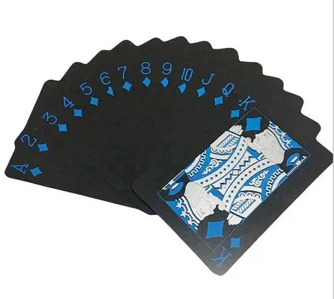 55pcs/Deck Red/Blue Black Waterproof Durable PVC Scrub Type Plastic Playing Cards Retro Back Stripe Magic Trick Props