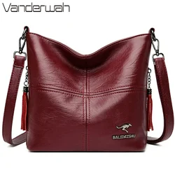 Female Shoulder Crossbody Bags for Women 2024 Ladies Soft High Quality Leather Luxury Kangaroo Brand Handbags Tassel Bucket Bag