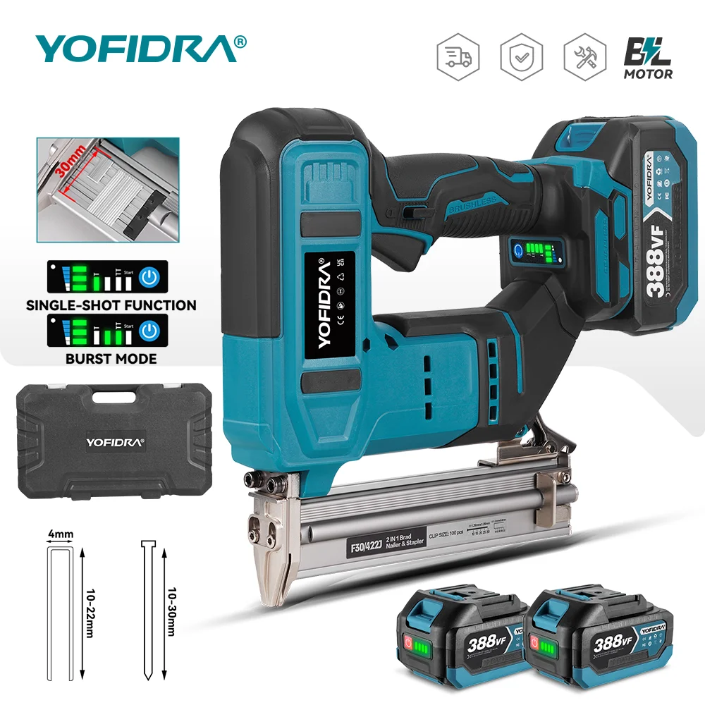 Pistola clavadora/agrafadora 2 en 1 sin escobillas, 30mm, pistola de clavos eléctrica con 6000 Uds., herramienta eléctrica para clavijas de batería Makita de 18V